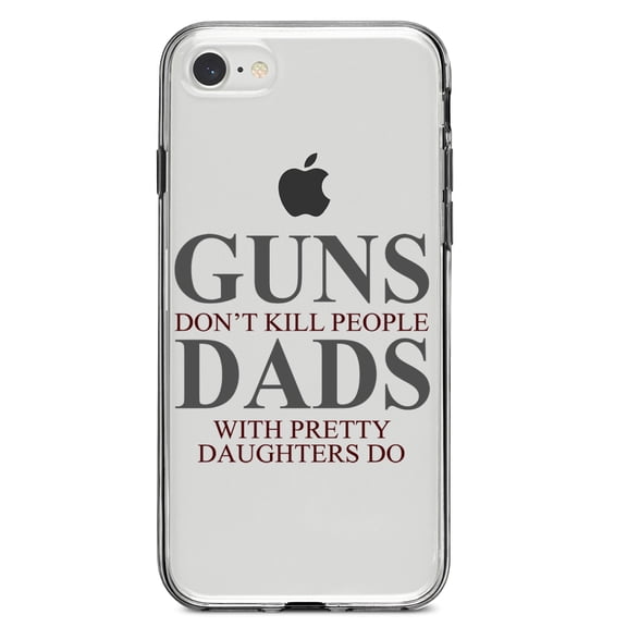 DistinctInk Clear Shockproof Hybrid Case for iPhone 7 8 SE (2020 Model) 4.7" Screen TPU Bumper Acrylic Back Tempered Glass Screen Protector - Guns Don't Kill People, Dads with Pretty Daughters