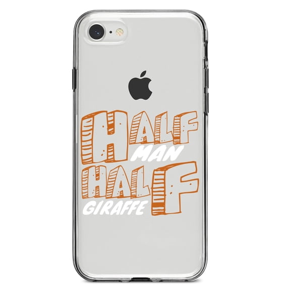 DistinctInk Clear Shockproof Hybrid Case for iPhone 7 8 SE (2020 Model) 4.7" Screen TPU Bumper Acrylic Back Tempered Glass Screen Protector - Half Man Half Giraffe