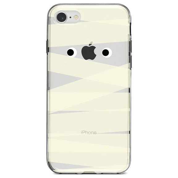 DistinctInk Clear Shockproof Hybrid Case for iPhone 7 8 SE (2020 Model) 4.7" Screen TPU Bumper Acrylic Back Tempered Glass Screen Protector - Halloween Mummy