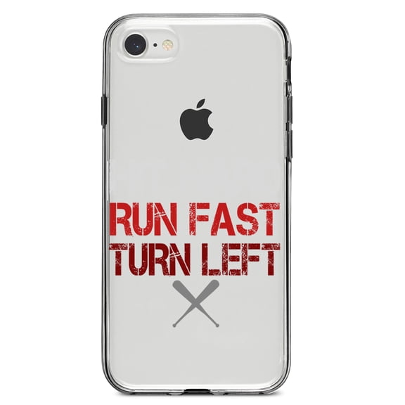 DistinctInk Clear Shockproof Hybrid Case for iPhone 7 8 SE (2020 Model) 4.7" Screen TPU Bumper Acrylic Back Tempered Glass Screen Protector - Hit Hard Run Fast Turn Left Baseball