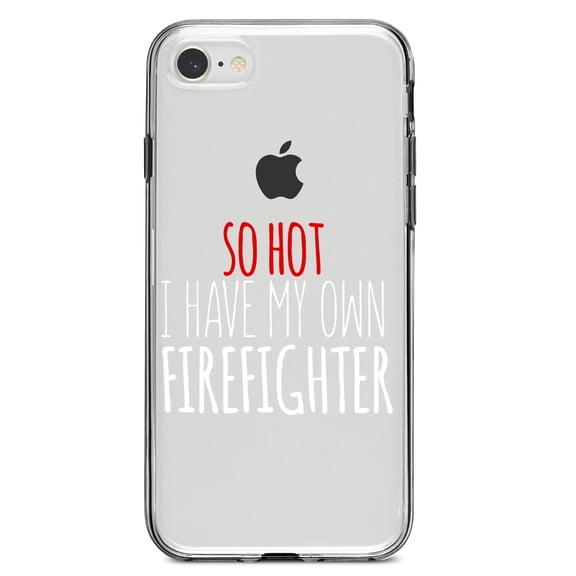 DistinctInk Clear Shockproof Hybrid Case for iPhone 7 8 SE (2020 Model) 4.7" Screen TPU Bumper Acrylic Back Tempered Glass Screen Protector - So Hot I Have My Own Firefighter