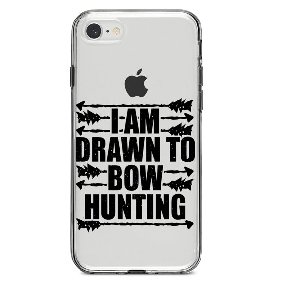 DistinctInk Clear Shockproof Hybrid Case for iPhone 7 8 SE (2020 Model) 4.7" Screen TPU Bumper Acrylic Back Tempered Glass Screen Protector - I Am Drawn to Bow Hunting