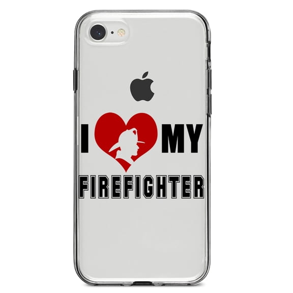 DistinctInk Clear Shockproof Hybrid Case for iPhone 7 8 SE (2020 Model) 4.7" Screen TPU Bumper Acrylic Back Tempered Glass Screen Protector - I Heart My Firefighter