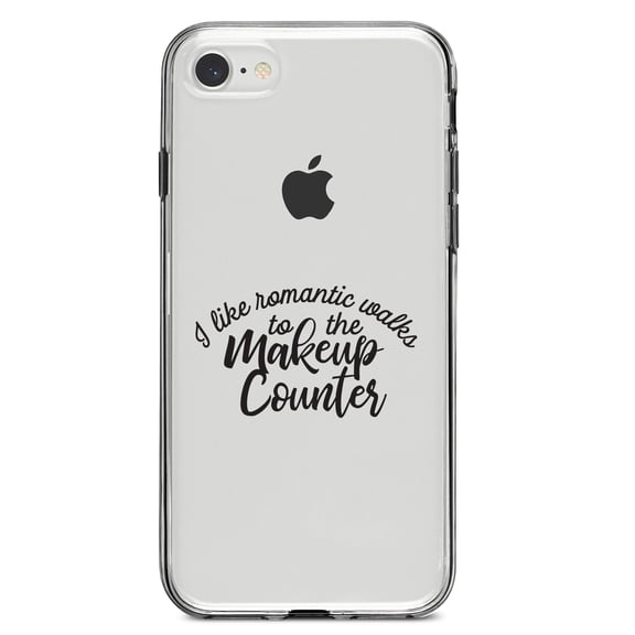 DistinctInk Clear Shockproof Hybrid Case for iPhone 7 8 SE (2020 Model) 4.7" Screen TPU Bumper Acrylic Back Tempered Glass Screen Protector - I Like Romantic Walks to the Makeup Counter