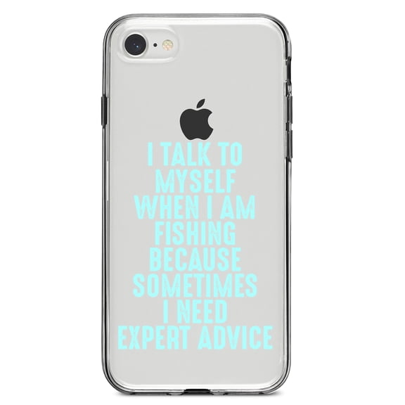 DistinctInk Clear Shockproof Hybrid Case for iPhone 7 8 SE (2020 Model) 4.7" Screen TPU Bumper Acrylic Back Tempered Glass Screen Protector - I Talk To Myself Fishing Need Expert Advice
