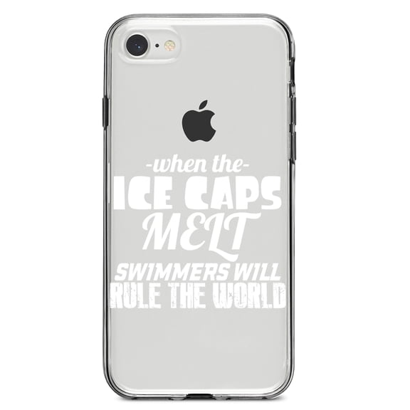 DistinctInk Clear Shockproof Hybrid Case for iPhone 7 8 SE (2020 Model) 4.7" Screen TPU Bumper Acrylic Back Tempered Glass Screen Protector - When Ice Caps Melt Swimmer Rule the World