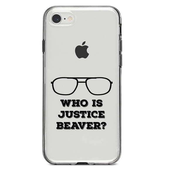 DistinctInk Clear Shockproof Hybrid Case for iPhone 7 8 SE (2020 Model) 4.7" Screen TPU Bumper Acrylic Back Tempered Glass Screen Protector - Who is Justice Beaver - Dwight Glasses