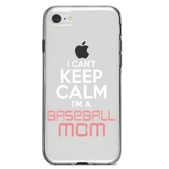 DistinctInk Clear Shockproof Hybrid Case for iPhone 7 8 SE (2020 Model) 4.7" Screen TPU Bumper Acrylic Back Tempered Glass Screen Protector - Can't Keep Calm I'm a Baseball mom