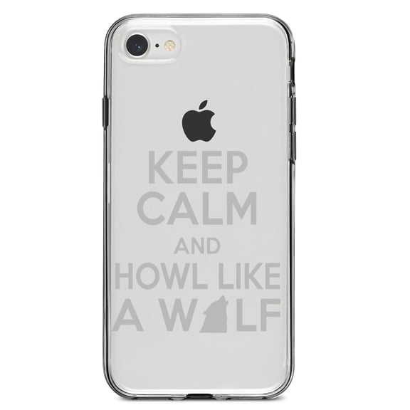 DistinctInk Clear Shockproof Hybrid Case for iPhone 7 8 SE (2020 Model) 4.7" Screen TPU Bumper Acrylic Back Tempered Glass Screen Protector - Keep Calm Howl Like a Wolf