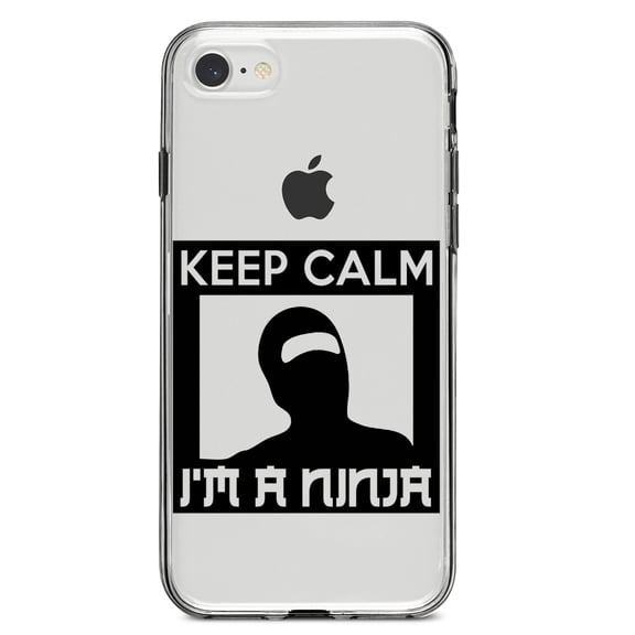 DistinctInk Clear Shockproof Hybrid Case for iPhone 7 8 SE (2020 Model) 4.7" Screen TPU Bumper Acrylic Back Tempered Glass Screen Protector - Keep Calm I'm a Ninja