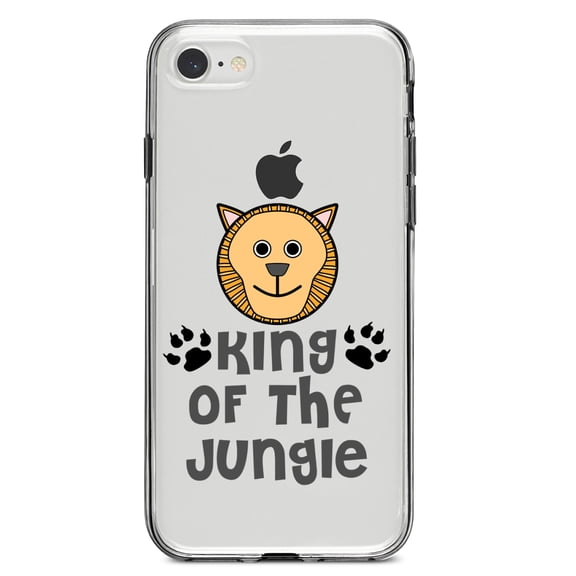 DistinctInk Clear Shockproof Hybrid Case for iPhone 7 8 SE (2020 Model) 4.7" Screen TPU Bumper Acrylic Back Tempered Glass Screen Protector - King of the Jungle - Lion