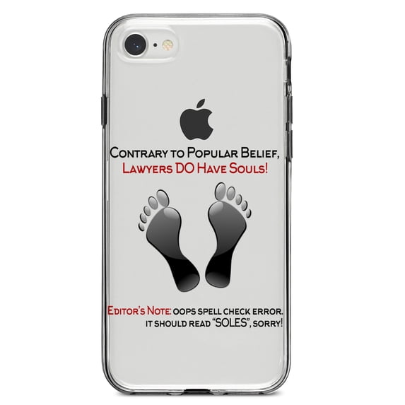 DistinctInk Clear Shockproof Hybrid Case for iPhone 7 8 SE (2020 Model) 4.7" Screen TPU Bumper Acrylic Back Tempered Glass Screen Protector - Lawyers DO Have Souls Oops Soles