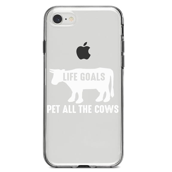 DistinctInk Clear Shockproof Hybrid Case for iPhone 7 8 SE (2020 Model) 4.7" Screen TPU Bumper Acrylic Back Tempered Glass Screen Protector - Life Goals, Pet All The Cows