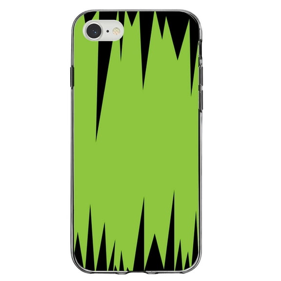 DistinctInk Clear Shockproof Hybrid Case for iPhone 7 8 SE (2020 Model) 4.7" Screen TPU Bumper Acrylic Back Tempered Glass Screen Protector - Lime Green Black Spikes