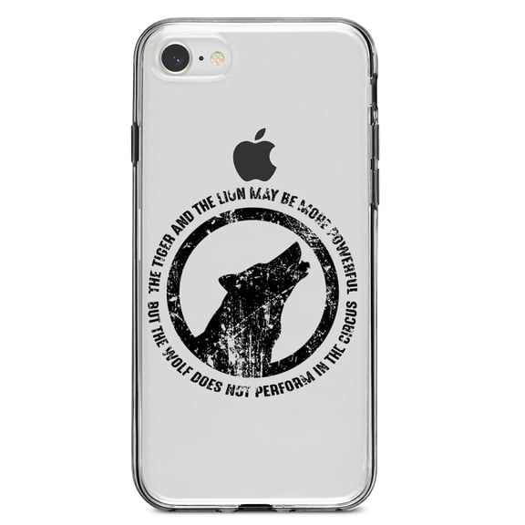 DistinctInk Clear Shockproof Hybrid Case for iPhone 7 8 SE (2020 Model) 4.7" Screen TPU Bumper Acrylic Back Tempered Glass Screen Protector - Lion & Tiger Powerful, Wolf Not in Circus