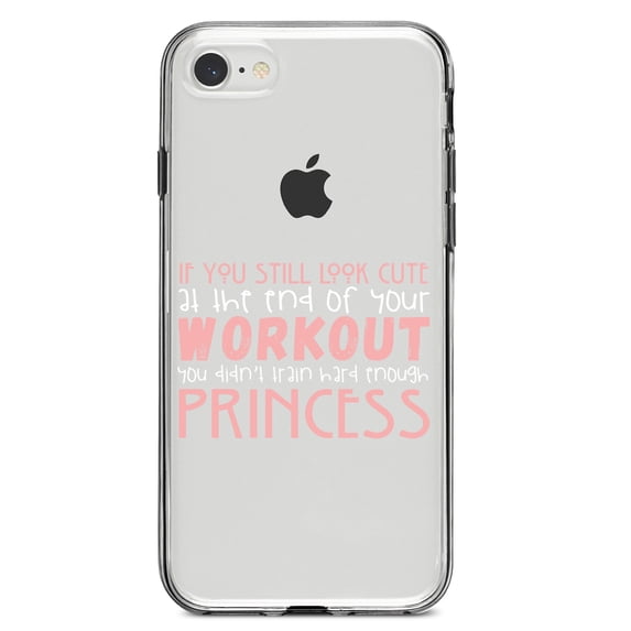 DistinctInk Clear Shockproof Hybrid Case for iPhone 7 8 SE (2020 Model) 4.7" Screen TPU Bumper Acrylic Back Tempered Glass Screen Protector - Look Cute After Workout Didn't Train Princess