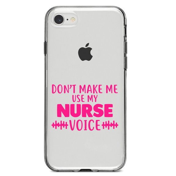 DistinctInk Clear Shockproof Hybrid Case for iPhone 7 8 SE (2020 Model) 4.7" Screen TPU Bumper Acrylic Back Tempered Glass Screen Protector - Don't Make Me Use My Nurse Voice - Pink
