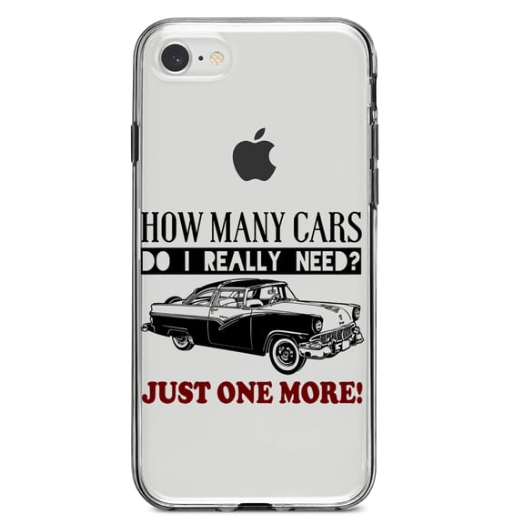 DistinctInk Clear Shockproof Hybrid Case for iPhone 7 8 SE (2020 Model) 4.7" Screen TPU Bumper Acrylic Back Tempered Glass Screen Protector - How Many Cars Do I Need? Just One More
