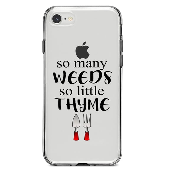 DistinctInk Clear Shockproof Hybrid Case for iPhone 7 8 SE (2020 Model) 4.7" Screen TPU Bumper Acrylic Back Tempered Glass Screen Protector - So Many Weeds So Little Thyme - Gardening