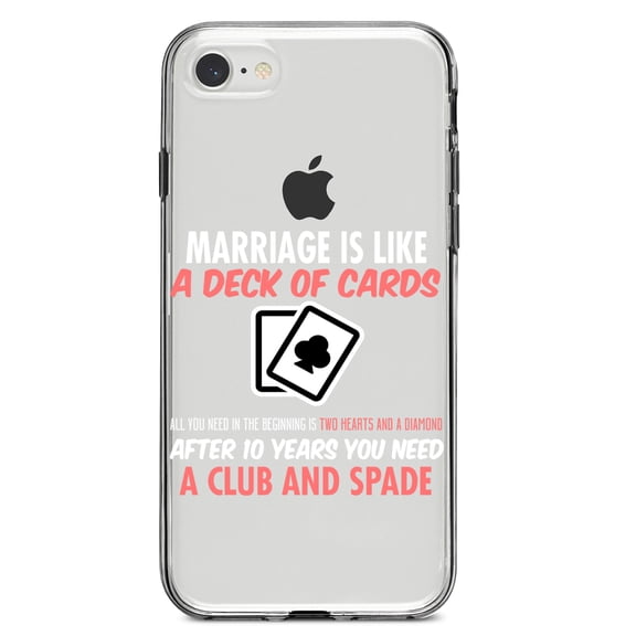 DistinctInk Clear Shockproof Hybrid Case for iPhone 7 8 SE (2020 Model) 4.7" Screen TPU Bumper Acrylic Back Tempered Glass Screen Protector - Marriage is Like a Deck of Cards