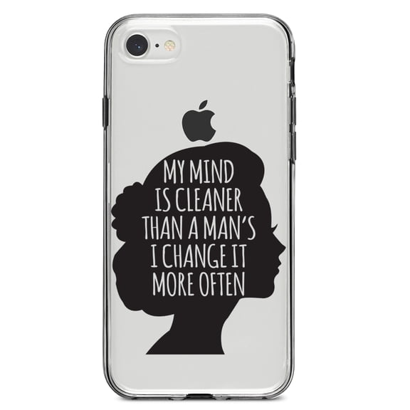 DistinctInk Clear Shockproof Hybrid Case for iPhone 7 8 SE (2020 Model) 4.7" Screen TPU Bumper Acrylic Back Tempered Glass Screen Protector - My Mind is Cleaner Than a Man's I Change It