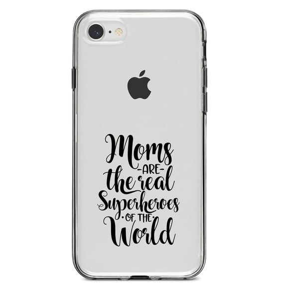 DistinctInk Clear Shockproof Hybrid Case for iPhone 7 8 SE (2020 Model) 4.7" Screen TPU Bumper Acrylic Back Tempered Glass Screen Protector - Moms Are The Real Superheroes of the World