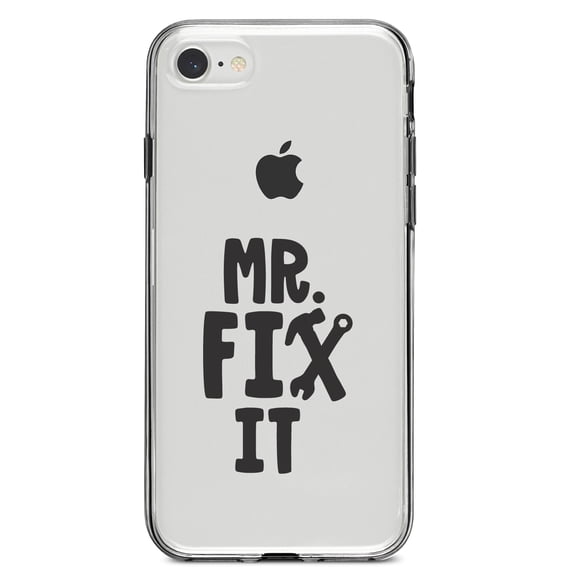 DistinctInk Clear Shockproof Hybrid Case for iPhone 7 8 SE (2020 Model) 4.7" Screen TPU Bumper Acrylic Back Tempered Glass Screen Protector - Mr. Fix It Wrench