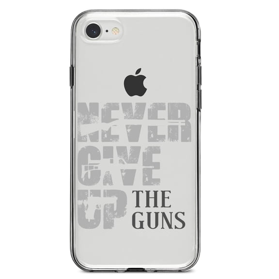 DistinctInk Clear Shockproof Hybrid Case for iPhone 7 8 SE (2020 Model) 4.7" Screen TPU Bumper Acrylic Back Tempered Glass Screen Protector - Never Give Up The Guns