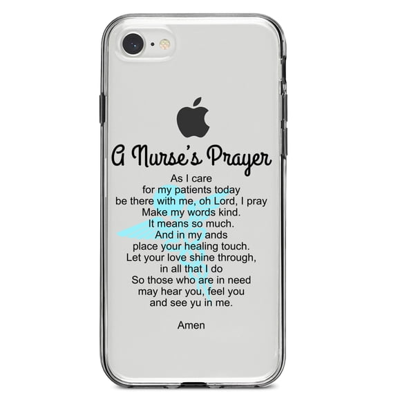 DistinctInk Clear Shockproof Hybrid Case for iPhone 7 8 SE (2020 Model) 4.7" Screen TPU Bumper Acrylic Back Tempered Glass Screen Protector - A Nurse's Prayer