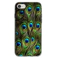 thumbnail image 1 of DistinctInk Clear Shockproof Hybrid Case for iPhone 7 8 SE (2020 Model) 4.7" Screen TPU Bumper Acrylic Back Tempered Glass Screen Protector - Peacock Feathers - Animal Print, 1 of 5
