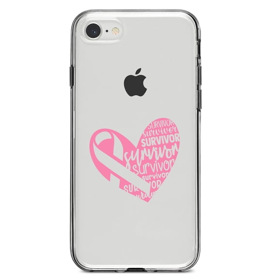 DistinctInk Clear Shockproof Hybrid Case for iPhone 7 8 SE (2020 Model) 4.7" Screen TPU Bumper Acrylic Back Tempered Glass Screen Protector - Pink Ribbon Cancer - Survivor Heart
