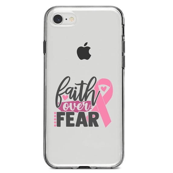 DistinctInk Clear Shockproof Hybrid Case for iPhone 7 8 SE (2020 Model) 4.7" Screen TPU Bumper Acrylic Back Tempered Glass Screen Protector - Pink Ribbon Cancer - Faith Over Fear