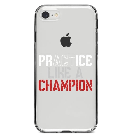 DistinctInk Clear Shockproof Hybrid Case for iPhone 7 8 SE (2020 Model) 4.7" Screen TPU Bumper Acrylic Back Tempered Glass Screen Protector - Practice Like a Champion