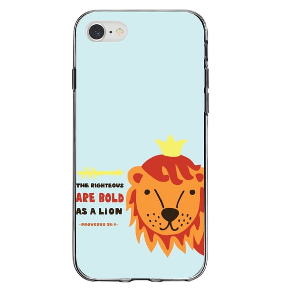 DistinctInk Clear Shockproof Hybrid Case for iPhone 7 8 SE (2020 Model) 4.7" Screen TPU Bumper Acrylic Back Tempered Glass Screen Protector - Proverbs 28:1 - The Righteous Are Bold As a Lion