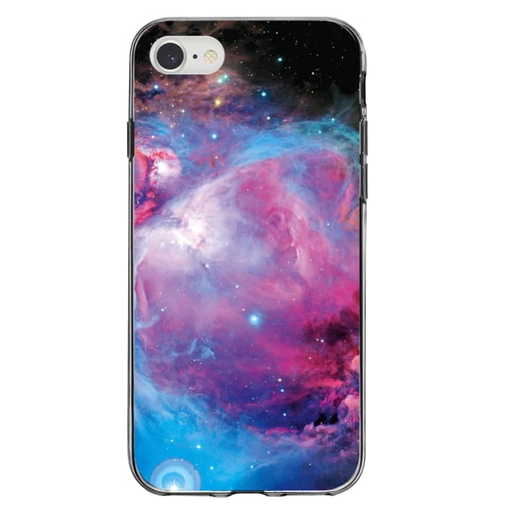 DistinctInk Clear Shockproof Hybrid Case for iPhone 7 8 SE (2020 Model) 4.7" Screen TPU Bumper Acrylic Back Tempered Glass Screen Protector - Purple Blue Black Orion Nebula - Show Love of Astronomy