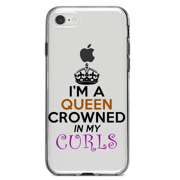 DistinctInk Clear Shockproof Hybrid Case for iPhone 7 8 SE (2020 Model) 4.7" Screen TPU Bumper Acrylic Back Tempered Glass Screen Protector - I'm a Queen Crowned in My Curls