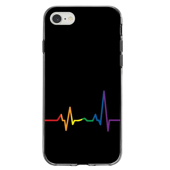 DistinctInk Clear Shockproof Hybrid Case for iPhone 7 8 SE (2020 Model) 4.7" Screen TPU Bumper Acrylic Back Tempered Glass Screen Protector - Rainbow Pulse Heart Beat - Show Your LGBTQ Support