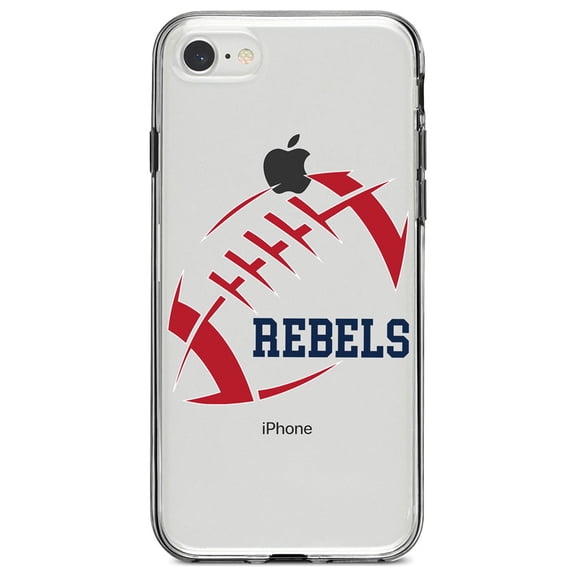 DistinctInk Clear Shockproof Hybrid Case for iPhone 7 8 SE (2020 Model) 4.7" Screen TPU Bumper Acrylic Back Tempered Glass Screen Protector - Rebels Football - Red, Navy