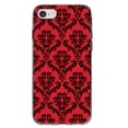 thumbnail image 1 of DistinctInk Clear Shockproof Hybrid Case for iPhone 7 8 SE (2020 Model) 4.7" Screen TPU Bumper Acrylic Back Tempered Glass Screen Protector - Red Black Damask Pattern - Floral Damask Pattern, 1 of 5