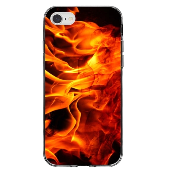 DistinctInk Clear Shockproof Hybrid Case for iPhone 7 8 SE (2020 Model) 4.7" Screen TPU Bumper Acrylic Back Tempered Glass Screen Protector - Red Black Flame Fire - Printed Image of Fire