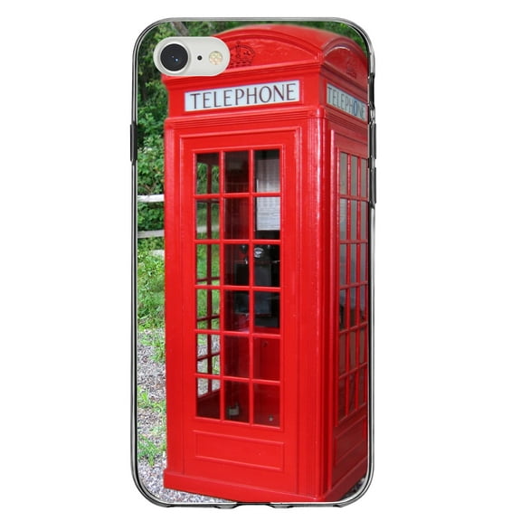 DistinctInk Clear Shockproof Hybrid Case for iPhone 7 8 SE (2020 Model) 4.7" Screen TPU Bumper Acrylic Back Tempered Glass Screen Protector - Red London Phone Booth
