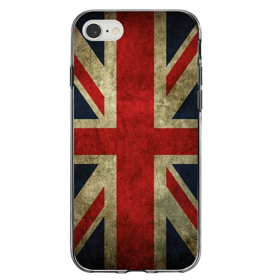 DistinctInk Clear Shockproof Hybrid Case for iPhone 7 8 SE (2020 Model) 4.7" Screen TPU Bumper Acrylic Back Tempered Glass Screen Protector - Red White Blue British Flag Old - Show Your Love of the UK
