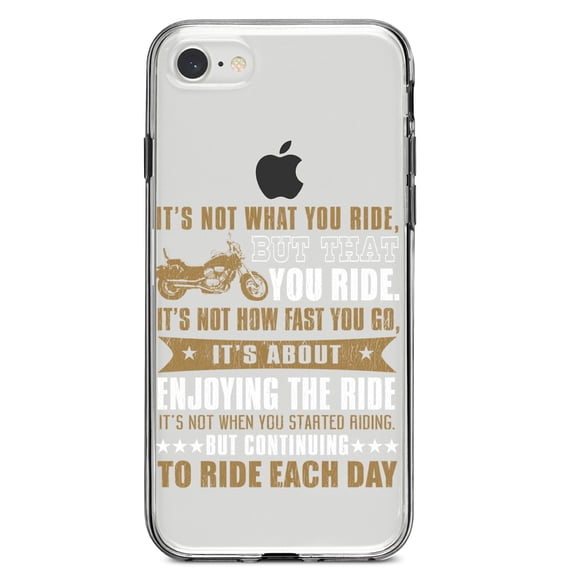DistinctInk Clear Shockproof Hybrid Case for iPhone 7 8 SE (2020 Model) 4.7" Screen TPU Bumper Acrylic Back Tempered Glass Screen Protector - Not What Your Ride, That You Ride Motorcycle