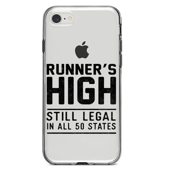 DistinctInk Clear Shockproof Hybrid Case for iPhone 7 8 SE (2020 Model) 4.7" Screen TPU Bumper Acrylic Back Tempered Glass Screen Protector - Runner's High Still Legal in All 50 States