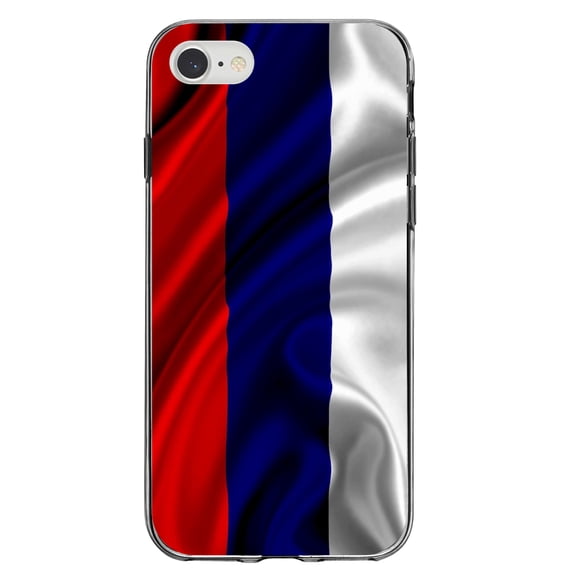 DistinctInk Clear Shockproof Hybrid Case for iPhone 7 8 SE (2020 Model) 4.7" Screen TPU Bumper Acrylic Back Tempered Glass Screen Protector - Russia Russian Waving Flag Red Yellow Show Love of Russia