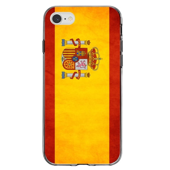 DistinctInk Clear Shockproof Hybrid Case for iPhone 7 8 SE (2020 Model) 4.7" Screen TPU Bumper Acrylic Back Tempered Glass Screen Protector - Spain Old Weathered Spanish Flag Red Yellow Love of Spain