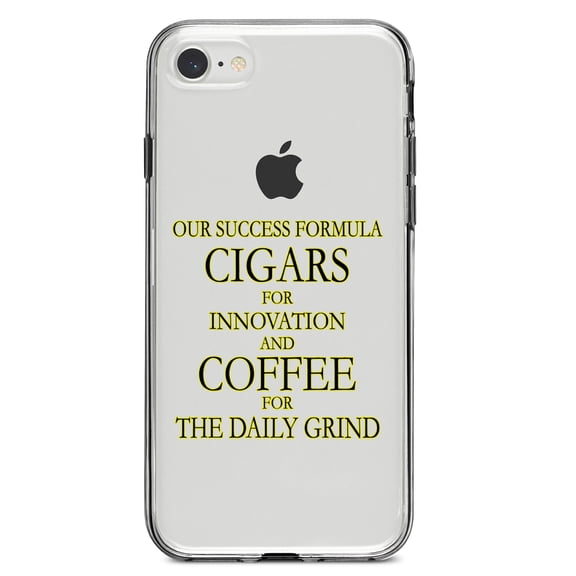 DistinctInk Clear Shockproof Hybrid Case for iPhone 7 8 SE (2020 Model) 4.7" Screen TPU Bumper Acrylic Back Tempered Glass Screen Protector - Success Formula - Cigars & Coffee
