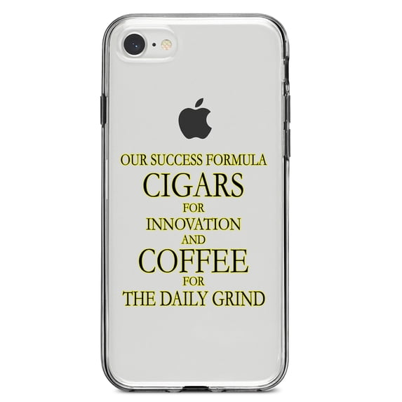 DistinctInk Clear Shockproof Hybrid Case for iPhone 7 8 SE (2020 Model) 4.7" Screen TPU Bumper Acrylic Back Tempered Glass Screen Protector - Success Formula - Cigars & Coffee