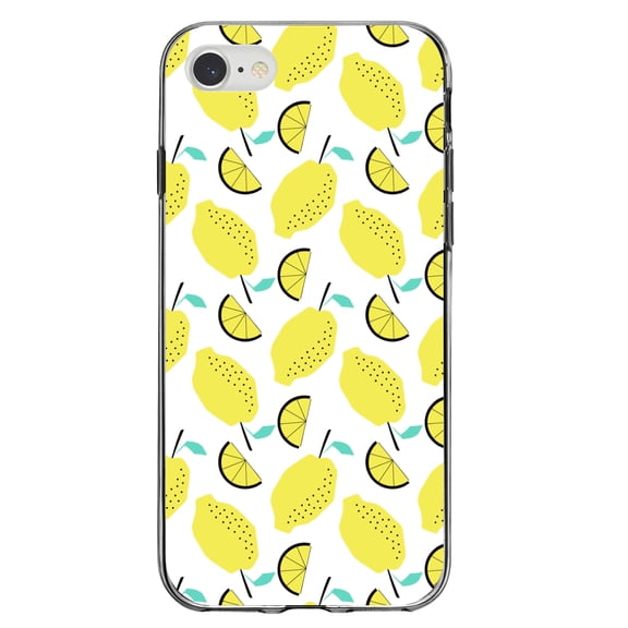 DistinctInk Clear Shockproof Hybrid Case for iPhone 7 8 SE (2020 Model) 4.7" Screen TPU Bumper Acrylic Back Tempered Glass Screen Protector - Summer Graphics - Lemon Pattern - Lemonade