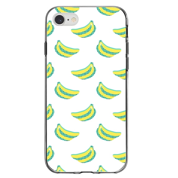DistinctInk Clear Shockproof Hybrid Case for iPhone 7 8 SE (2020 Model) 4.7" Screen TPU Bumper Acrylic Back Tempered Glass Screen Protector - Summer Graphics - Banana Pattern - Yellow